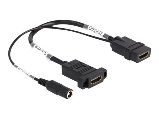[87038] Delock Geschlechtswechsler - HDMI, Gleichstromstecker 5,5 x 2,1 mm weiblich zu HDMI weiblich - 30 cm - Schwarz - Unterstützung für 4K60Hz (3840 x 2160)