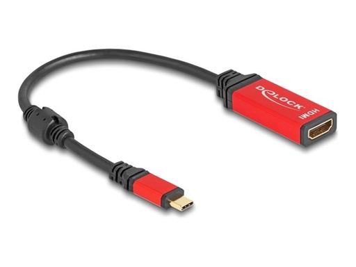 [60053] Delock Videoadapter - 24 pin USB-C männlich zu HDMI weiblich - 20 cm - Schwarz / Rot - unterstützt 8K 60 Hz (7680 x 4320)