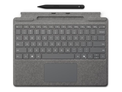 [8X8-00169] Microsoft Surface Pro Keyboard - Tastatur - mit Trackpad, Beschleunigungsmesser, Surface Slim Pen 2 Ablage- und Ladeschale - AZERTY - Belgien - Platin - mit Slim Pen 2 - für Microsoft Surface Pro 8, Pro 8 for Business, Pro 9, Pro 9 for Business, Pro 10 for Business, Pro (11th Edition)