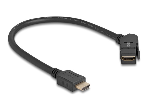 [67157] Delock HDMI-Verlängerungskabel - HDMI weiblich Winkel, für Montage an der Wand geeignet zu HDMI männlich - 30 cm - Schwarz - Keystone-Buchse, unterstützt 8K 60 Hz (7680 x 4320)