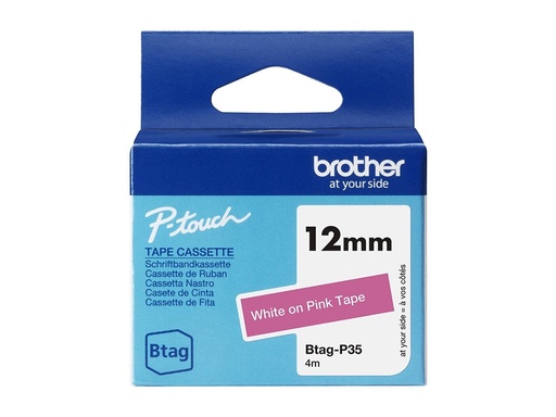 [BTAGP35] Brother BTAG-P35 - Weiß auf Pink - Rolle (1,2 cm x 4 m)