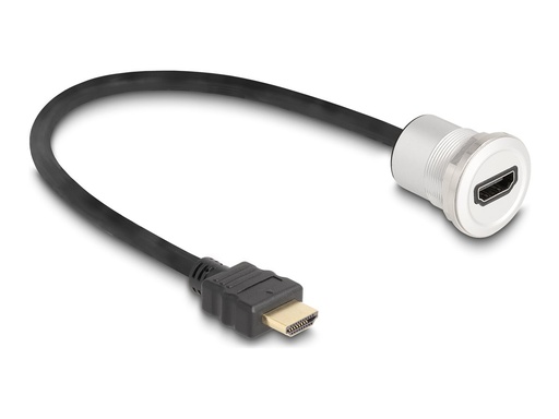 [88180] Delock HDMI-Verlängerungskabel - HDMI männlich zu HDMI weiblich Paneel montierbar - 30 cm - Schwarz, Silber - unterstützt 8K 60 Hz (7680 x 4320)