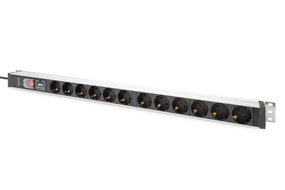 [DN-95435] DIGITUS Steckdosenleiste mit Aluminiumprofil mit Schalter und Überspannungsschutz , 12-fach Schutzkontaktsteckdose, 2 m Zuleitung Schutzkontaktstecker