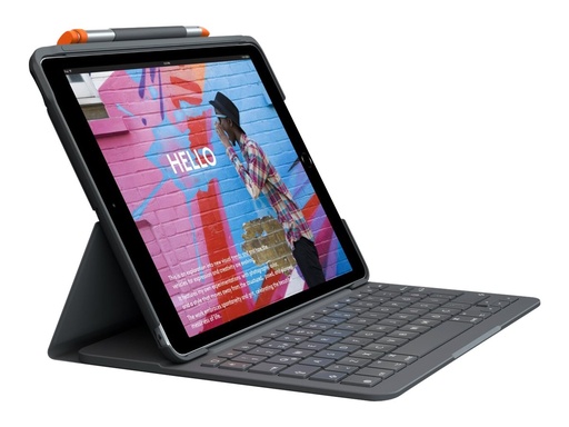 [920-011424] Logitech Slim Folio - Tastatur und Foliohülle - kabellos - Bluetooth LE - QWERTZ - Schweiz - Oxford Gray - für Apple 10.9-inch iPad (10. Generation)