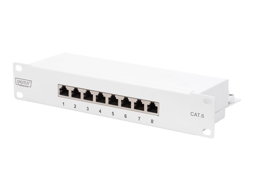 [DN-91608S-G] DIGITUS Professional DN-91608S-G - Patch Panel - Rack montierbar - CAT 6 - STP - RJ-45 X 8 - Grau, RAL 7035 - 1U - 25.4 cm (10")