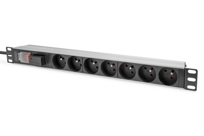 [DN-95407-FR] DIGITUS Steckdosenleiste mit Aluminiumprofil, Überspannungsschutz und Schalter, 7-fach CEE 7/5 Steckdosen, 2 m Zuleitung