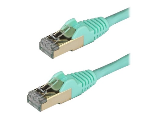 [6ASPAT50CMAQ] StarTech.com Startech 50cm CAT6A Ethernet Cable, 10 Gigabit Shielded Snagless RJ45 100W PoE Patch Cord, CAT 6A 10GbE STP Network Cable w/Strain Relief, Aqua, UL Certified Wiring/TIA - Category 6A - 26AWG (6ASPAT50CMAQ)