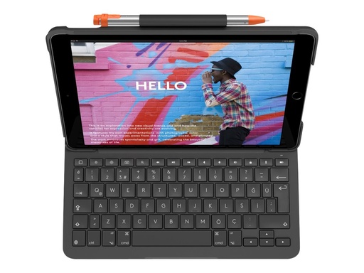 [920-009476] Logitech Slim Folio - Tastatur und Foliohülle - kabellos - Bluetooth - QWERTZ - Schweizerisch - Graphite - für Apple 10.2-inch iPad (7. Generation, 8. Generation, 9. Generation)