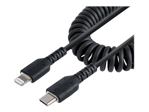 [RUSB2CLT1MBC] StarTech.com 1m USB C auf Lightning Kabel, spiralkabel, MFi-zertifiziert, Schnellladekabel für iPhone/iPad/iPod , schwarz, langlebiger TPE-Mantel aus Aramidfaser, USB C 2.0 Kabel (RUSB2CLT1MBC)