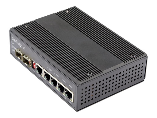[IES1G52UP12V] StarTech.com Industrial 6 Port Gigabit Ethernet Switch - 4 PoE RJ45 +2 SFP Slots 30W PoE+ 12-48VDC 10/100/1000 Power Over Ethernet LAN Switch -40&deg;C bis 75&deg;C Hutschienenmontage (IES1G52UP12V)