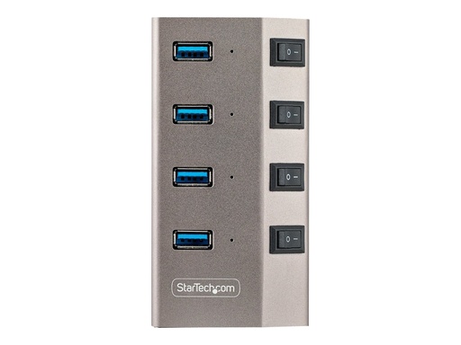 [5G4AIBS-USB-HUB-EU] StarTech.com 4-Port Self-Powered USB-C Hub with Individual On/Off Switches, USB 3.0 5Gbps Expansion Hub w/Power Supply, Desktop/Laptop USB-C to USB-A Hub, 4x BC 1.2 (1.5A)