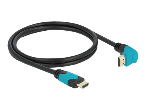 [86991] Delock High Speed - HDMI-Kabel - HDMI männlich gerade zu HDMI männlich nach unten abgewinkelt - 1 m - Schwarz, Türkis - Dolby DTS-HD Master Audio-Unterstützung, Dolby TrueHD-Unterstützung, unterstützt 21:9 Kinoformat, unterstützt 8K 60 Hz (7680 x 4320)