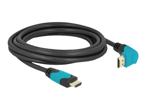 [86993] Delock High Speed - HDMI-Kabel - HDMI männlich gerade zu HDMI männlich nach unten abgewinkelt - 3 m - Schwarz, Türkis - Dolby DTS-HD Master Audio-Unterstützung, Dolby TrueHD-Unterstützung, unterstützt 21:9 Kinoformat, unterstützt 8K 60 Hz (7680 x 4320)