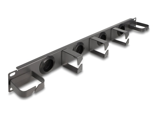 [66751] Delock Verlegetafel für Rack-Kabelmanagement - 4 Gummikabeldurchführungen, 5 Metallhaken - Dunkelgrau - 1U - 48.3 cm (19")