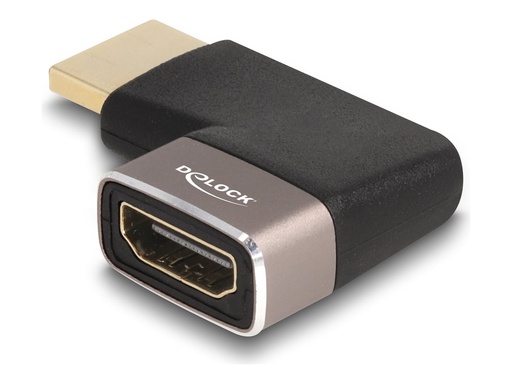 [60084] Delock Highspeed - HDMI-Adapter mit Ethernet - HDMI männlich zu HDMI weiblich nach rechts abgewinkelt - Schwarz/Grau - unterstützt 8K 60 Hz (7680 x 4320)