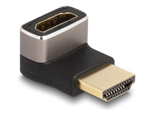 [60085] Delock Highspeed - HDMI-Adapter mit Ethernet - HDMI männlich zu HDMI weiblich nach unten abgewinkelt - Schwarz/Grau - unterstützt 8K 60 Hz (7680 x 4320)