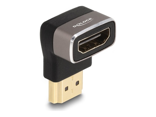 [60083] Delock Highspeed - HDMI-Adapter mit Ethernet - HDMI männlich zu HDMI weiblich nach oben angewinkelt - Schwarz/Grau - unterstützt 8K 60 Hz (7680 x 4320)