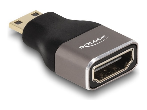 [60080] Delock Highspeed - HDMI-Adapter mit Ethernet - 19 pin mini HDMI Type C männlich zu HDMI weiblich - Schwarz/Grau - unterstützt 8K 60 Hz (7680 x 4320)