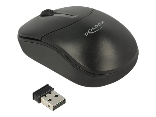 [12494] Delock Maus - rechts- und linkshändig - optisch - 3 Tasten - kabellos - 2.4 GHz - kabelloser Empfänger (USB)