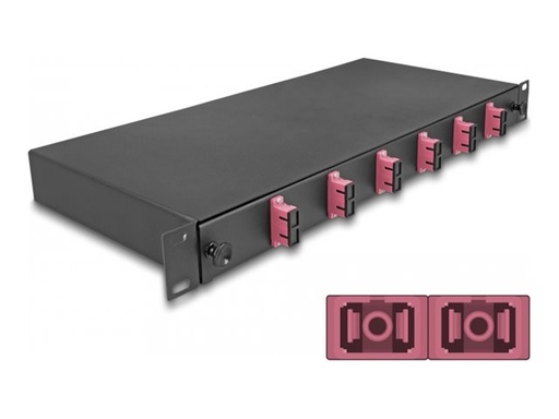 [67002] Delock Glasfaserkabelkiste - OM4, montiert - Vorderseite - Rack montierbar - SC Duplex X 6 - Schwarz - 1U - 48.3 cm (19")