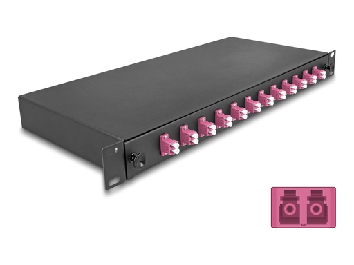 [67005] Delock Glasfaserkabelkiste - OM4, komplett montiert - Vorderseite - Rack montierbar - LC Duplex x12 - Schwarz - 1U - 48.3 cm (19")