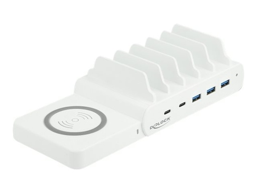[41450] Delock USB and Wireless Charger - Ladestation + AC-Netzteil - 110 Watt - 5 A - PD - 5 Ausgabeanschlussstellen (3 x USB Typ A, 2 x USB-C)