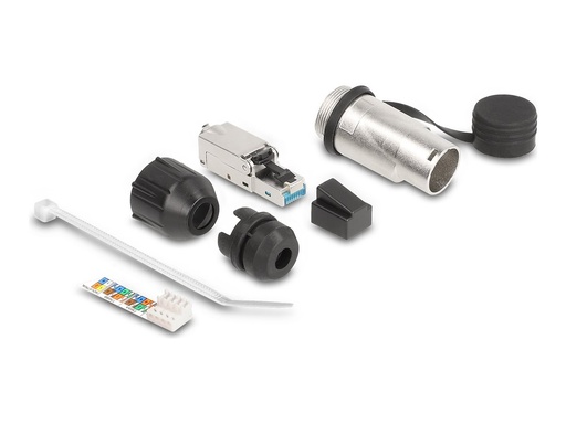 [67065] Delock Netzwerkanschluss - RJ-45 (M) zu LSA - CAT 6a - Schutzkappe, robustes Steckverbindergehäuse, staub- und wasserdicht (IP66)