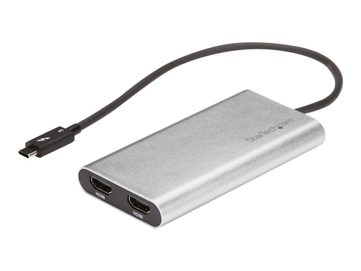 [TB32HD24K60] StarTech.com Thunderbolt 3 auf zwei HDMI Adapter - 4K 60hz - Mac und Windows kompatibel - USB C HDMI Adapter - Thunderbolt 3 zu HDMI - Adapterkabel - USB-C männlich zu HDMI weiblich - 28.4 m - Silber - aktiv, 4K60Hz (4096 x 2160)