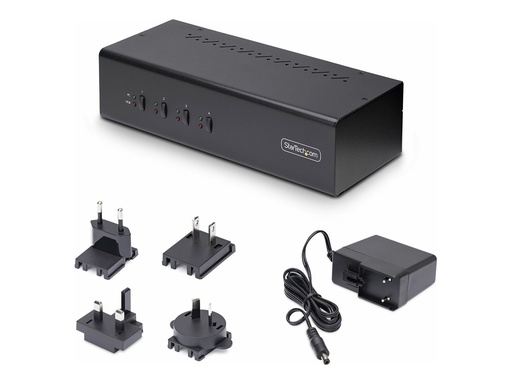 [P4DD46A2-KVM-SWITCH] StarTech.com 4-Port Dual-Monitor DisplayPort KVM Switch, 4K 60Hz, 2x USB 5Gbps Hub Ports, 2x USB 2.0 HID Ports, Hotkey and Push-Button Switching, TAA Compliant - 3.5mm Audio, HDCP (P4DD46A2-KVM-SWITCH)
