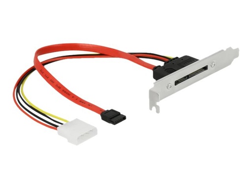 [90418] Delock Slot bracket with 1 x SATA 22 pin plug external - SATA-Blende, intern/extern - Serial ATA 150/300/600 - interne Stromversorgung, 4-polig, eSATA zu SATA Combo (S)