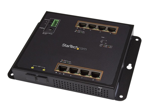 [IES101GP2SFW] StarTech.com Startech 8 Port PoE+ Gigabit Ethernet Switch plus 2 SFP Ports - Industrieller Managed Gigabit Switch - Wandmontage mit Front Zugriff - Switch - managed - 8 x 10/100/1000 (PoE+)