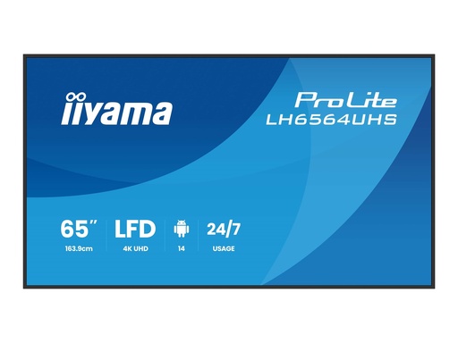 [LH6564UHS-B1AG] Iiyama ProLite LH6564UHS-B1AG - 164 cm (65") Diagonalklasse LCD-Display mit LED-Hintergrundbeleuchtung - Digital Signage - mit Integrierter SoC-Mediaplayer - 4K UHD (2160p)