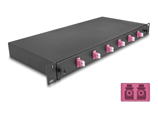 [66999] Delock Glasfaserkabelkiste - OM4, komplett montiert - Vorderseite - Rack montierbar - LC Duplex x 6 - Schwarz - 1U - 48.3 cm (19")