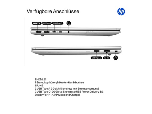 [AD2N5ET#ABD] HP ProBook 4 G1i Notebook AI - 177-Grad Scharnierdesign - Intel Core Ultra 7 255U / 2 GHz - Win 11 Pro - Intel Graphics - 24 GB RAM - 512 GB SSD NVMe - 35.6 cm (14")