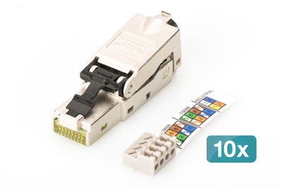 [DN-93631-10] DIGITUS CAT 6A Feldstecker, STP mit Staubschutzkappe, Knickschutz - 10 Stk.