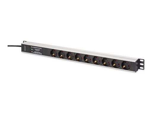 [DN-95438] DIGITUS Steckdosenleiste (Rack - einbaufähig) - aluminum profile, surge protection, integrated mains filter - Wechselstrom 230 V - 3600 Watt - Eingabe, Eingang power CEE 7/7 - Ausgangsanschlüsse: 9 (DIN 49440)