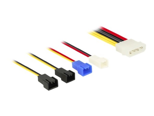 [85516] Delock Molex 4 pin > 4 x 2 pin fan (12 V / 7 V / 5 V) - Netzkabel für Lüfter - interne Stromversorgung, 4-polig (M)