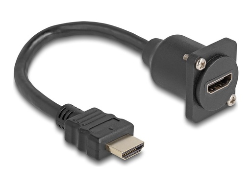 [87966] Delock HDMI-Verlängerungskabel - HDMI männlich zu HDMI weiblich schraubbar - 20 cm - Schwarz - unterstützt 4K 60 Hz (3840 x 2160)