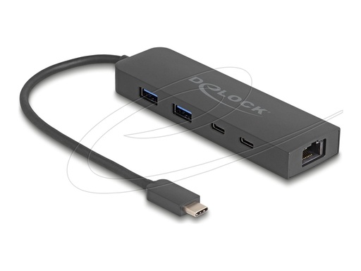 [64110] Delock Hub - 1 x USB-C 3.2 Gen 2 + 1 x 100/1000/2.5G + 1 x USB-C 3.2 Gen 2 (Stromversorgung)