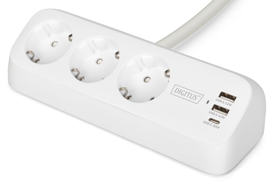 [DA-70626] DIGITUS 3-fach Office-Steckdosenleiste mit 2x USB-A und 1x USB-C Anschlüssen, Weiß