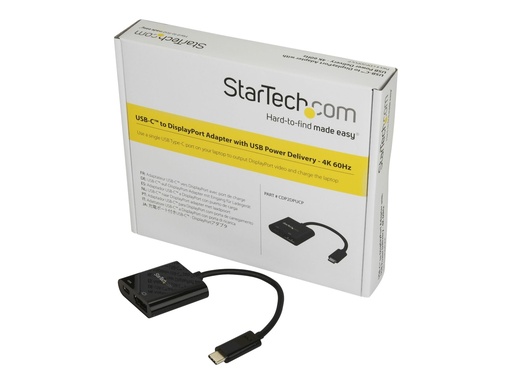 [CDP2DPUCP] StarTech.com USB C to DisplayPort Adapter with Power Delivery, 4K 60Hz HBR2, USB Type-C to DP 1.2 Monitor/Display Video Converter w/ 60W PD Pass-Through Charging, Thunderbolt 3 Compatible - USB-C Male to DP Female (CDP2DPUCP)