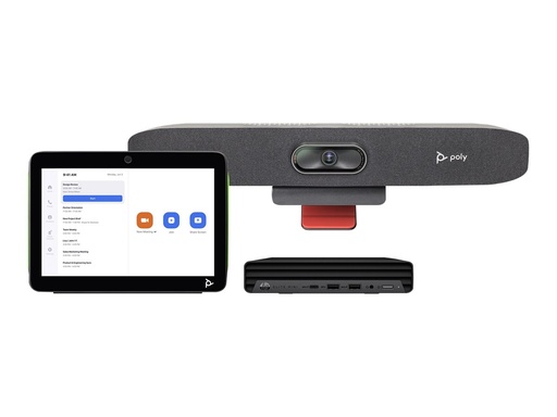 [9C973AA] Poly Studio Small Room Bundle - Für Zoom Rooms - Kit für Videokonferenzen (Poly TC10 Touchcontroller, HP Mini Conferencing PC, Poly Studio R30 video bar)