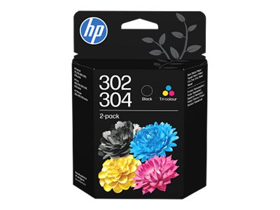 [B82L1AE#30B] HP 302/304 Combo Pack - 2er-Pack - pigmentiertes Schwarz, Farbe (Cyan, Magenta, Gelb)
