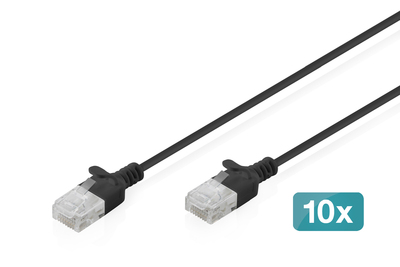 [DK-1618-003S-BL-10] DIGITUS CAT 6 U-UTP Slim Patchkabel, 0,3 m, Schwarz, 10 Stück