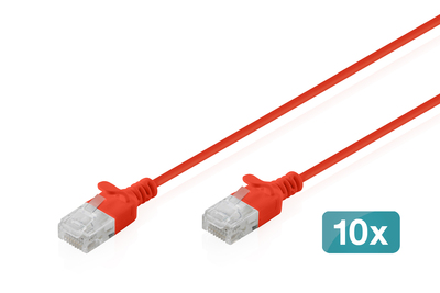 [DK-1618-020S-R-10] DIGITUS CAT 6 U-UTP Slim Patchkabel, 2 m, Rot, 10 Stück