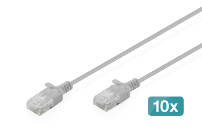 [DK-1618-005S-10] DIGITUS CAT 6 U-UTP Slim Patchkabel, 0,5 m, Grau, 10 Stück