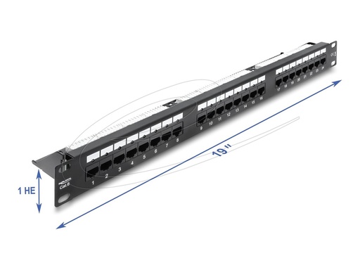 [91087] Delock 19? Patchpanel 24 Port Cat.6 mit LED und Entlastungsschiene