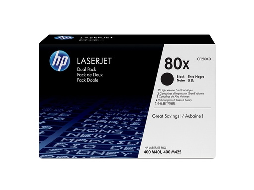 [CF280XD] HP 80X - 2er-Pack - Hohe Ergiebigkeit - Schwarz - original - LaserJet - Tonerpatrone (CF280XD)