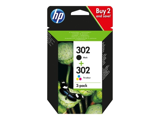 [X4D37AE] HP 302 - 2er-Pack - Schwarz, Farbe (Cyan, Magenta