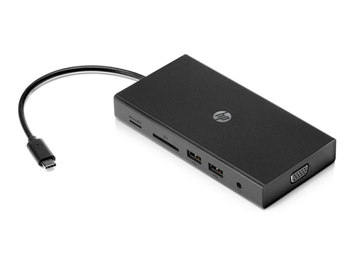 [1C1Y5AA#ABB] HP USB-C-Reisehub mit mehreren Anschlüssen - Kabelgebunden - USB 3.2 Gen 1 (3.1 Gen 1) Type-C - 10,100,1000 Mbit/s - Schwarz - MicroSD (TransFlash) - SD - China